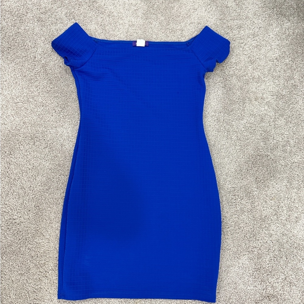 Hot Gal Vibrant Blue Strapless off shoulder mini Dress medium